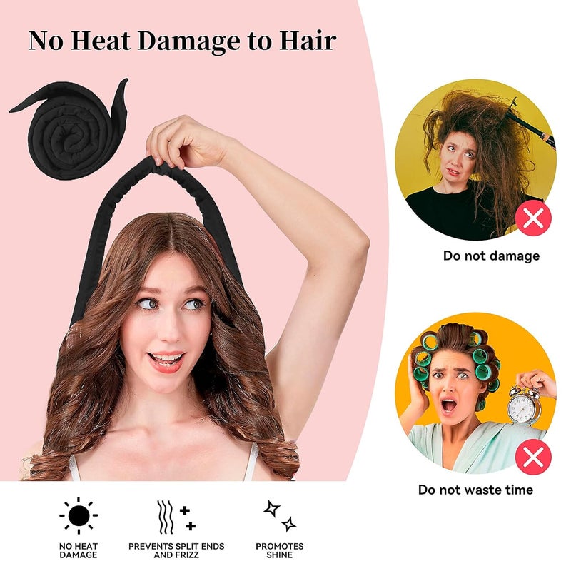 Flylipu Heatless Curling Rod Headband, Upgraded 60" Extra Long Soft Hair Curlers to Sleep In, No Heat Curls for Girls Long Hair Medium Hair (Black) - Image 3